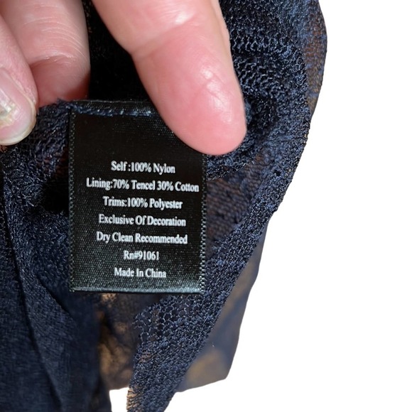 Johnny Was Biya Navy Blue Mesh Embroidered Sheer Dress Size Small - Picture 6 of 8